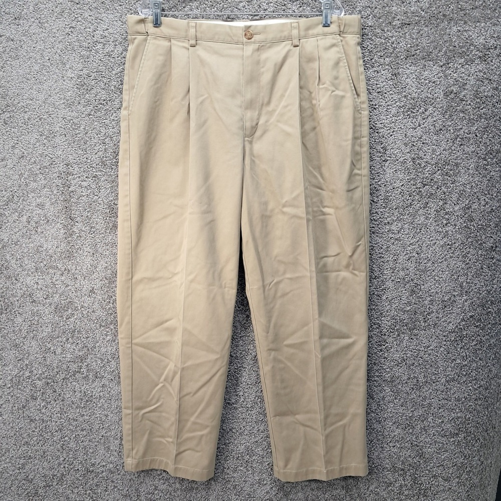 LL Bean Mens Comfort Waist Pleated Chino Pants Tan Khaki 38x30 238076